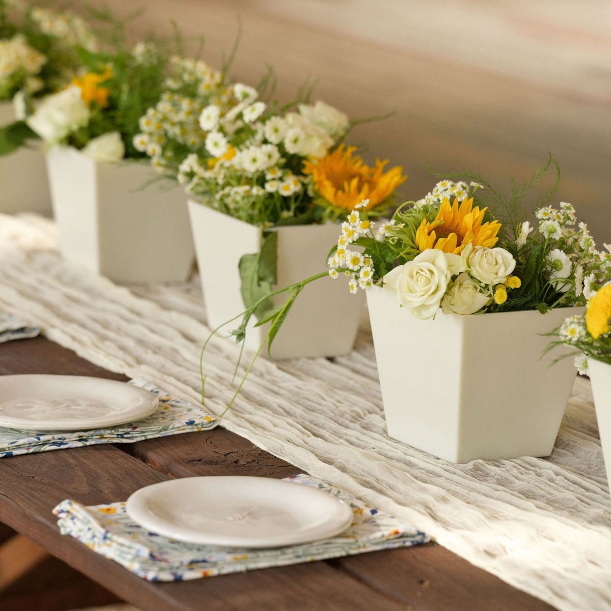 tapered cube pearl on table lined up boho wedding