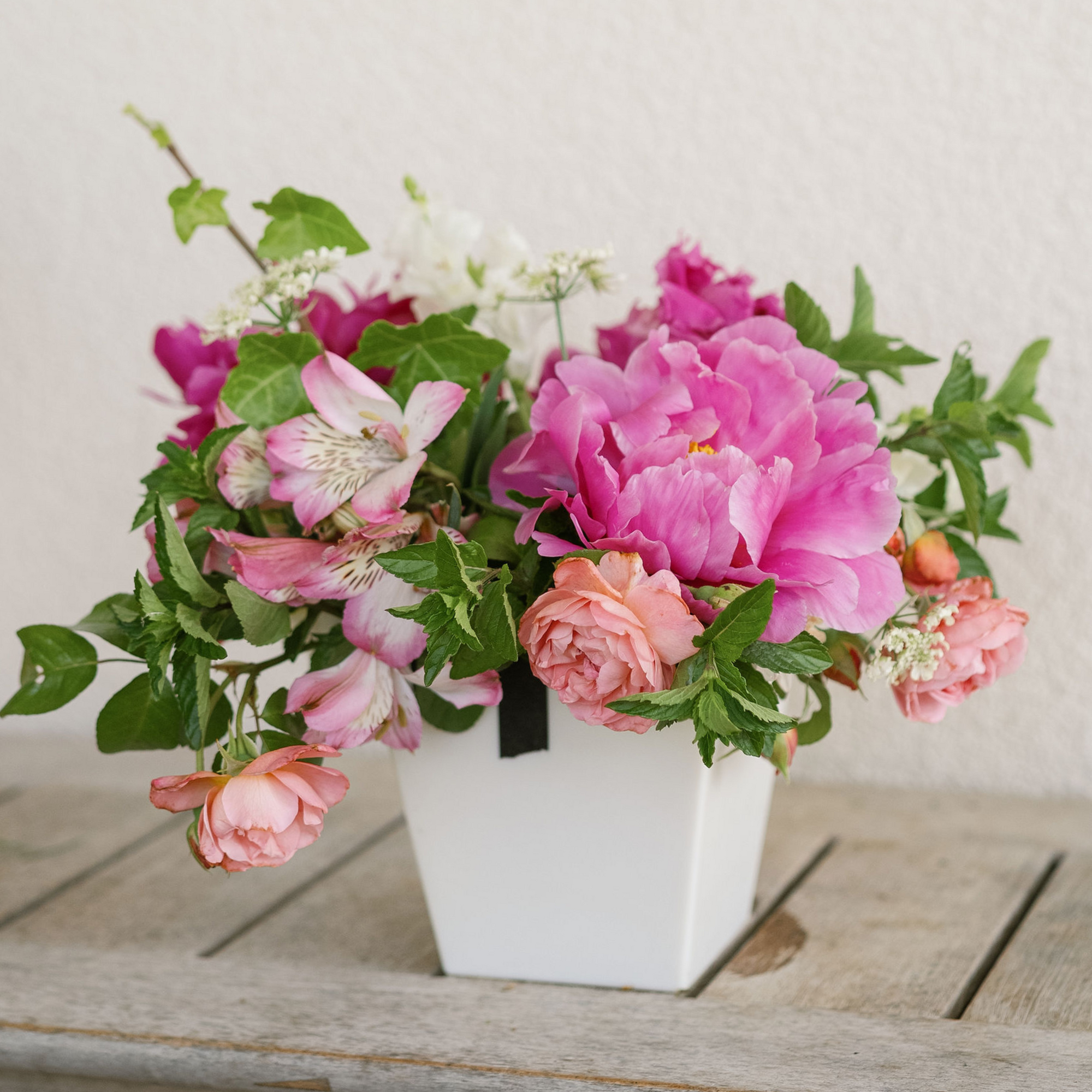 tapered cube large pearl with peonies